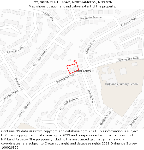 122, SPINNEY HILL ROAD, NORTHAMPTON, NN3 6DN: Location map and indicative extent of plot