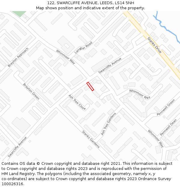 122, SWARCLIFFE AVENUE, LEEDS, LS14 5NH: Location map and indicative extent of plot