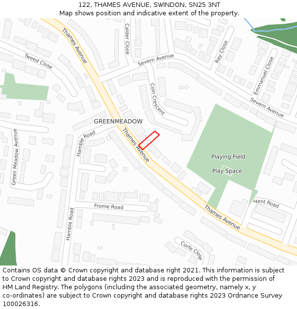 122, THAMES AVENUE, SWINDON, SN25 3NT: Location map and indicative extent of plot