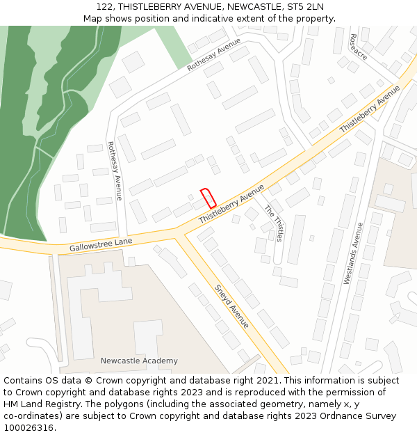 122, THISTLEBERRY AVENUE, NEWCASTLE, ST5 2LN: Location map and indicative extent of plot