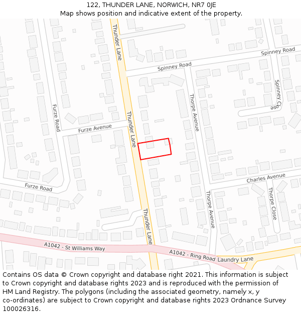 122, THUNDER LANE, NORWICH, NR7 0JE: Location map and indicative extent of plot