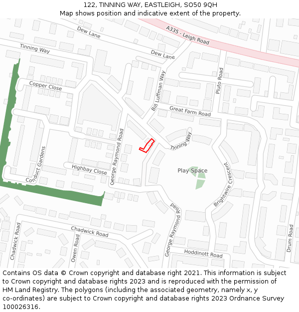122, TINNING WAY, EASTLEIGH, SO50 9QH: Location map and indicative extent of plot