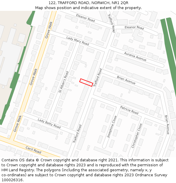 122, TRAFFORD ROAD, NORWICH, NR1 2QR: Location map and indicative extent of plot