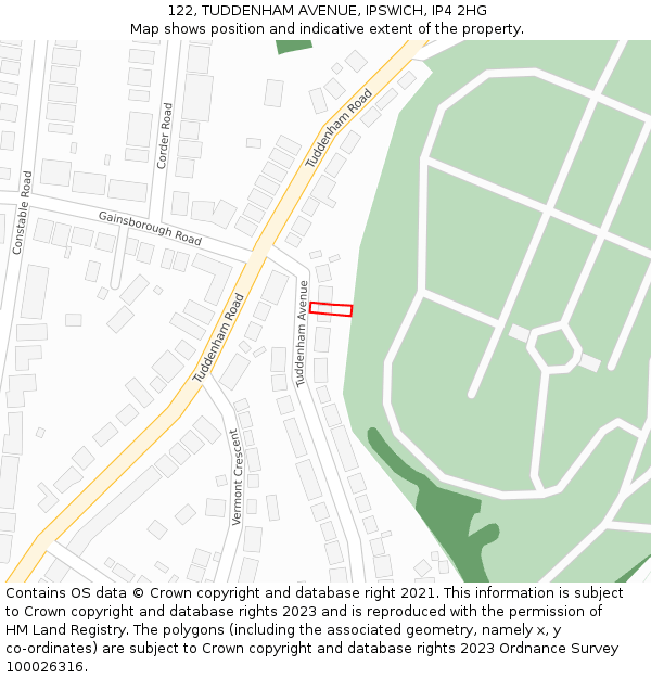 122, TUDDENHAM AVENUE, IPSWICH, IP4 2HG: Location map and indicative extent of plot