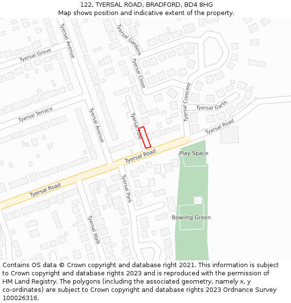 122, TYERSAL ROAD, BRADFORD, BD4 8HG: Location map and indicative extent of plot