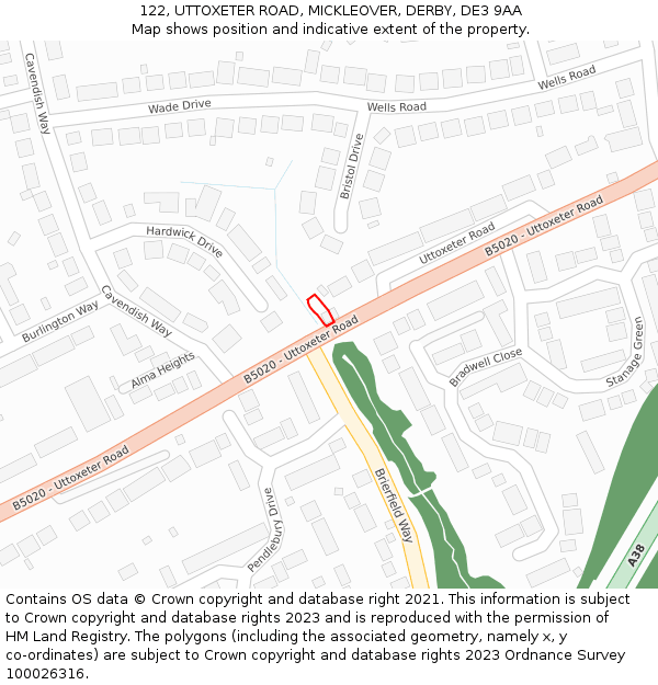 122, UTTOXETER ROAD, MICKLEOVER, DERBY, DE3 9AA: Location map and indicative extent of plot