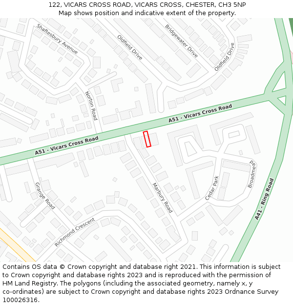 122, VICARS CROSS ROAD, VICARS CROSS, CHESTER, CH3 5NP: Location map and indicative extent of plot