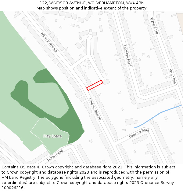122, WINDSOR AVENUE, WOLVERHAMPTON, WV4 4BN: Location map and indicative extent of plot