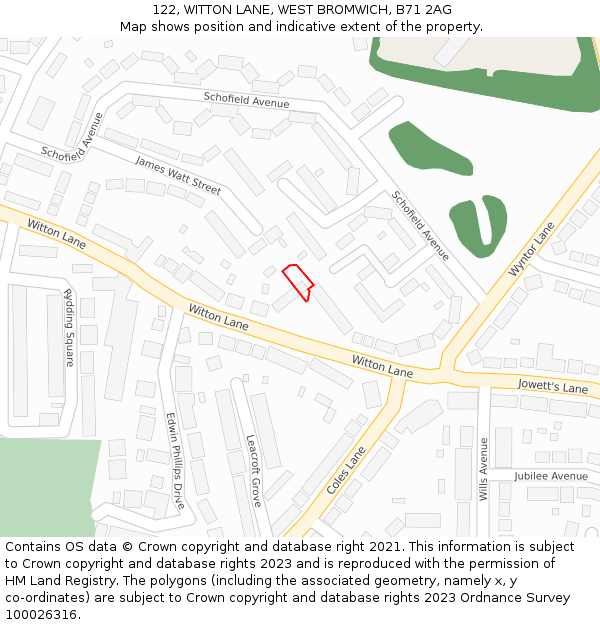 122, WITTON LANE, WEST BROMWICH, B71 2AG: Location map and indicative extent of plot