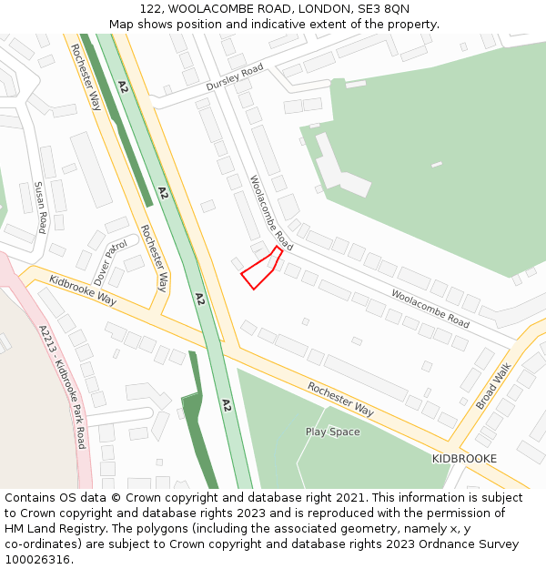 122, WOOLACOMBE ROAD, LONDON, SE3 8QN: Location map and indicative extent of plot