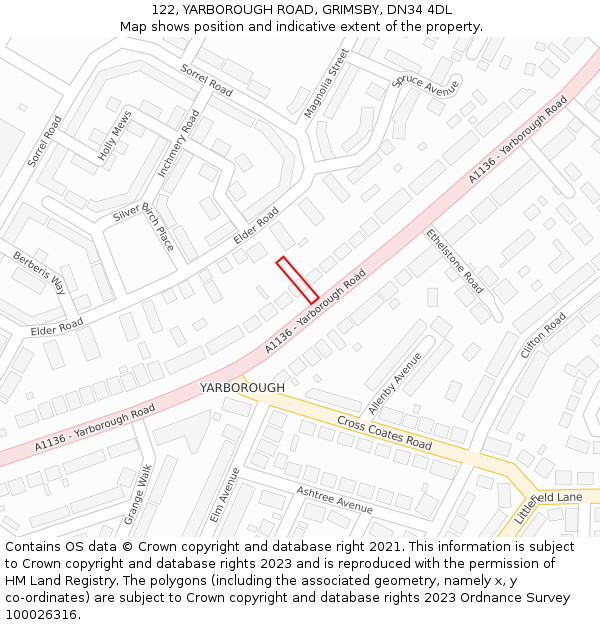 122, YARBOROUGH ROAD, GRIMSBY, DN34 4DL: Location map and indicative extent of plot