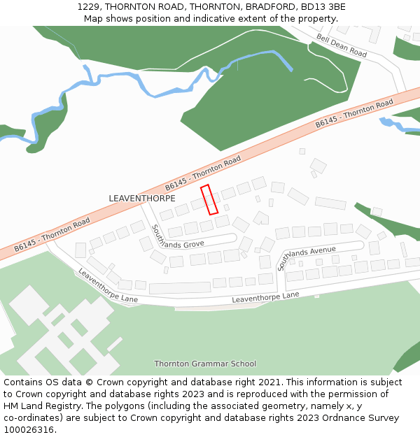 1229, THORNTON ROAD, THORNTON, BRADFORD, BD13 3BE: Location map and indicative extent of plot