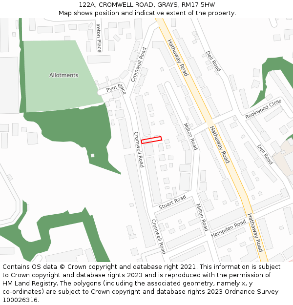 122A, CROMWELL ROAD, GRAYS, RM17 5HW: Location map and indicative extent of plot