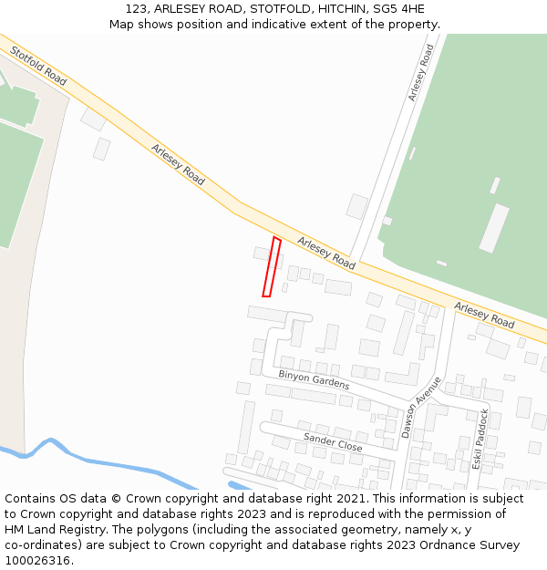 123, ARLESEY ROAD, STOTFOLD, HITCHIN, SG5 4HE: Location map and indicative extent of plot
