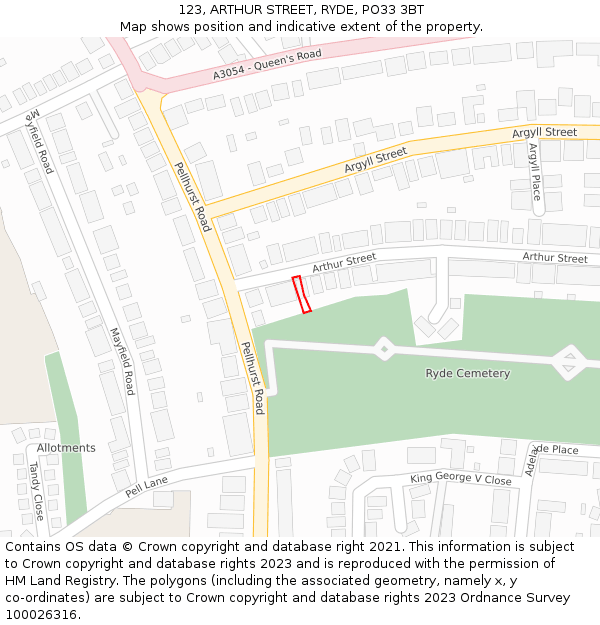 123, ARTHUR STREET, RYDE, PO33 3BT: Location map and indicative extent of plot