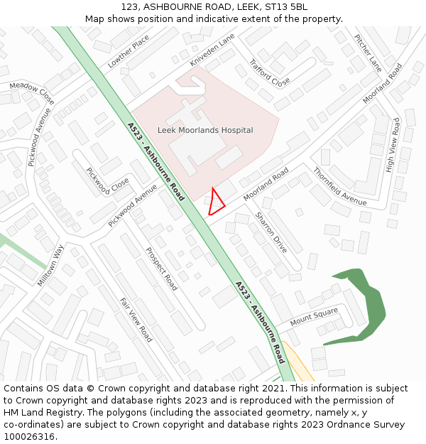 123, ASHBOURNE ROAD, LEEK, ST13 5BL: Location map and indicative extent of plot