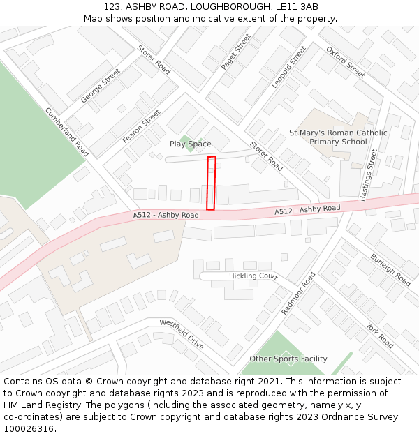 123, ASHBY ROAD, LOUGHBOROUGH, LE11 3AB: Location map and indicative extent of plot