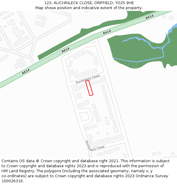 123, AUCHINLECK CLOSE, DRIFFIELD, YO25 9HE: Location map and indicative extent of plot