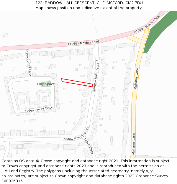 123, BADDOW HALL CRESCENT, CHELMSFORD, CM2 7BU: Location map and indicative extent of plot