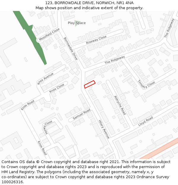 123, BORROWDALE DRIVE, NORWICH, NR1 4NA: Location map and indicative extent of plot