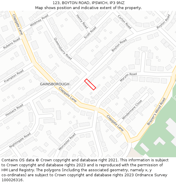 123, BOYTON ROAD, IPSWICH, IP3 9NZ: Location map and indicative extent of plot