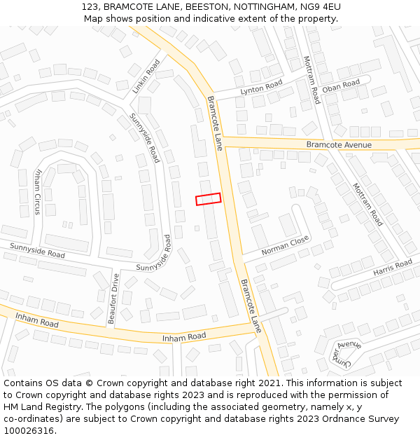 123, BRAMCOTE LANE, BEESTON, NOTTINGHAM, NG9 4EU: Location map and indicative extent of plot