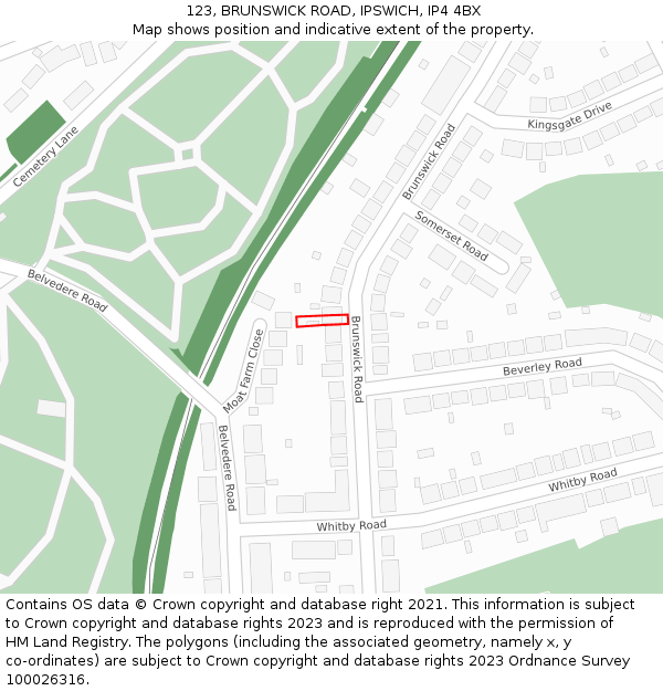 123, BRUNSWICK ROAD, IPSWICH, IP4 4BX: Location map and indicative extent of plot