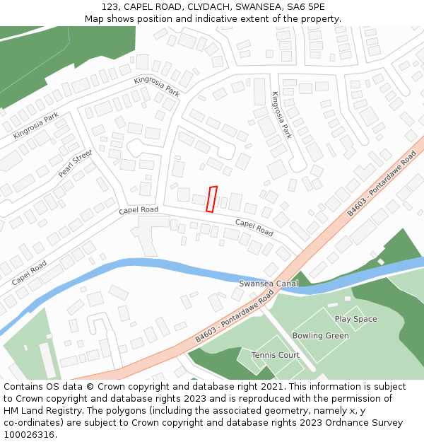 123, CAPEL ROAD, CLYDACH, SWANSEA, SA6 5PE: Location map and indicative extent of plot