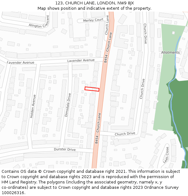 123, CHURCH LANE, LONDON, NW9 8JX: Location map and indicative extent of plot