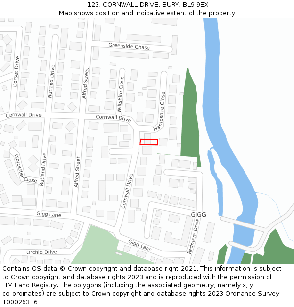 123, CORNWALL DRIVE, BURY, BL9 9EX: Location map and indicative extent of plot