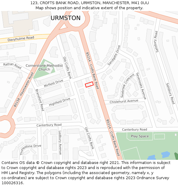 123, CROFTS BANK ROAD, URMSTON, MANCHESTER, M41 0UU: Location map and indicative extent of plot