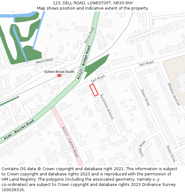 123, DELL ROAD, LOWESTOFT, NR33 9NY: Location map and indicative extent of plot
