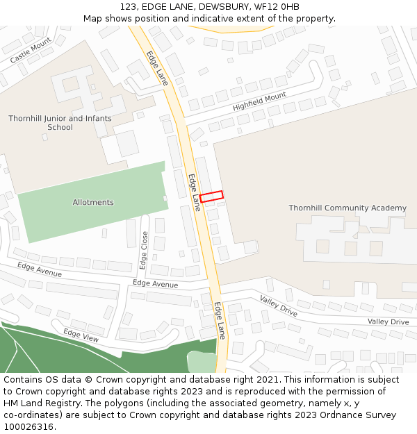 123, EDGE LANE, DEWSBURY, WF12 0HB: Location map and indicative extent of plot