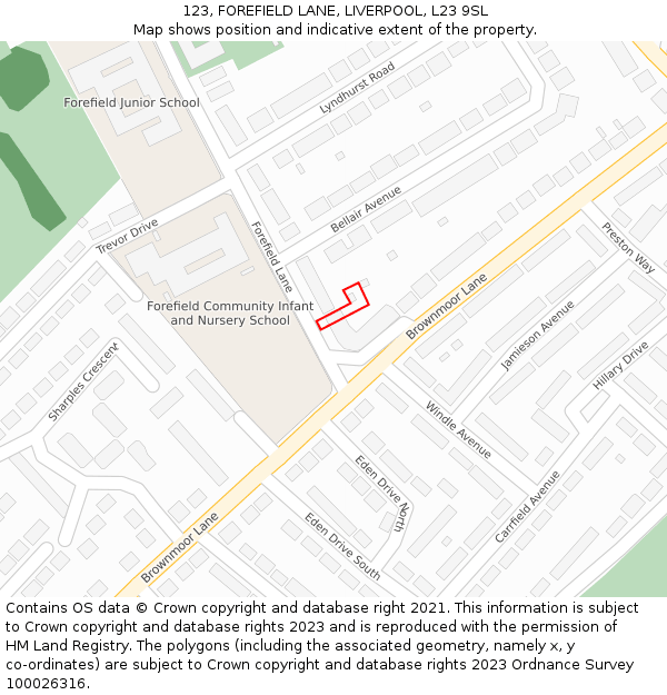 123, FOREFIELD LANE, LIVERPOOL, L23 9SL: Location map and indicative extent of plot