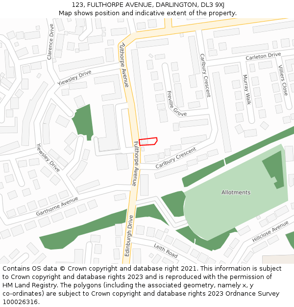 123, FULTHORPE AVENUE, DARLINGTON, DL3 9XJ: Location map and indicative extent of plot