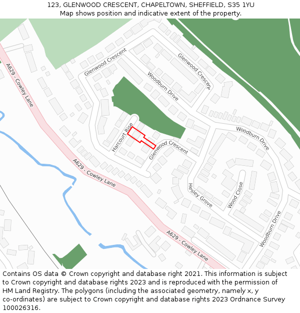 123, GLENWOOD CRESCENT, CHAPELTOWN, SHEFFIELD, S35 1YU: Location map and indicative extent of plot