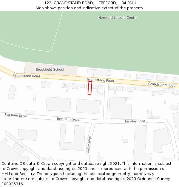 123, GRANDSTAND ROAD, HEREFORD, HR4 9NH: Location map and indicative extent of plot