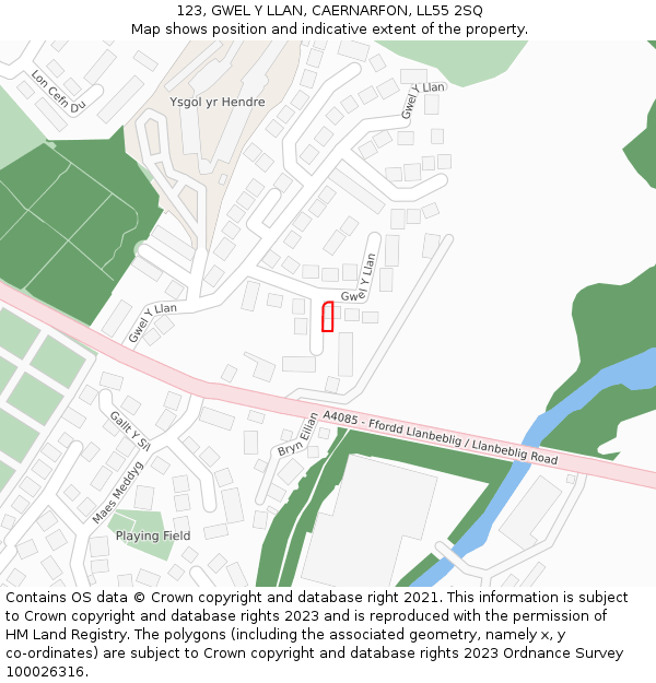 123, GWEL Y LLAN, CAERNARFON, LL55 2SQ: Location map and indicative extent of plot