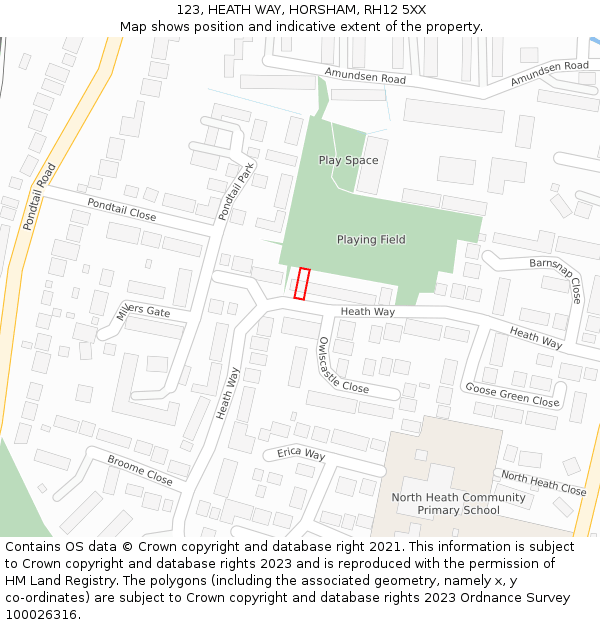 123, HEATH WAY, HORSHAM, RH12 5XX: Location map and indicative extent of plot