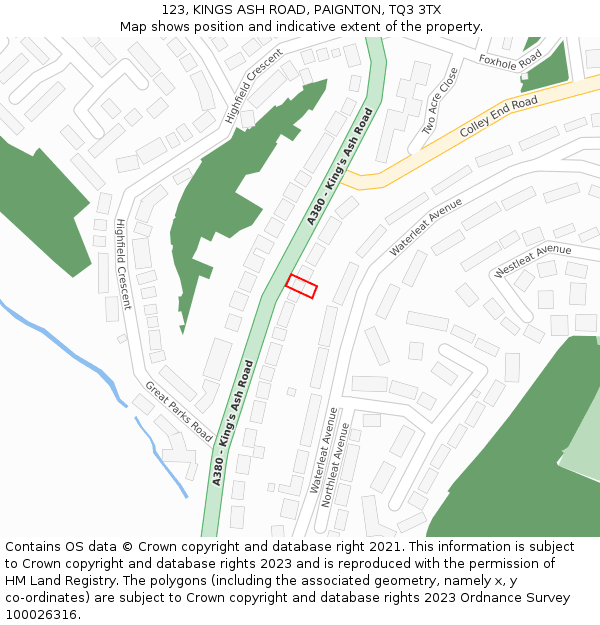 123, KINGS ASH ROAD, PAIGNTON, TQ3 3TX: Location map and indicative extent of plot