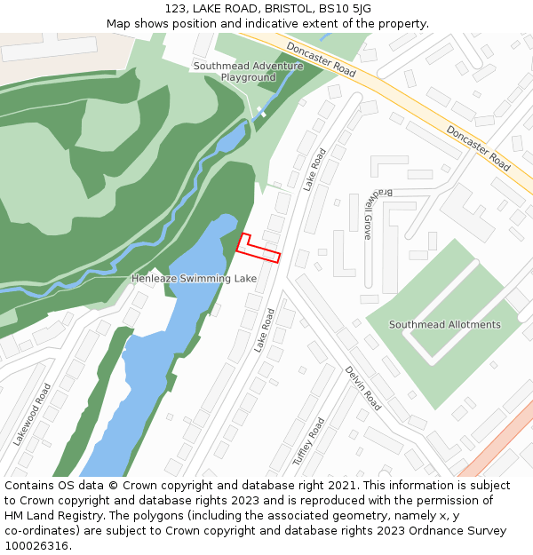123, LAKE ROAD, BRISTOL, BS10 5JG: Location map and indicative extent of plot
