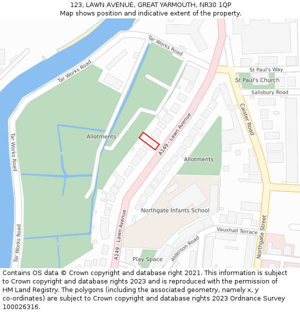 123, LAWN AVENUE, GREAT YARMOUTH, NR30 1QP: Location map and indicative extent of plot