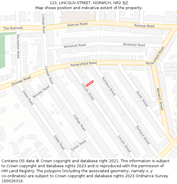 123, LINCOLN STREET, NORWICH, NR2 3JZ: Location map and indicative extent of plot