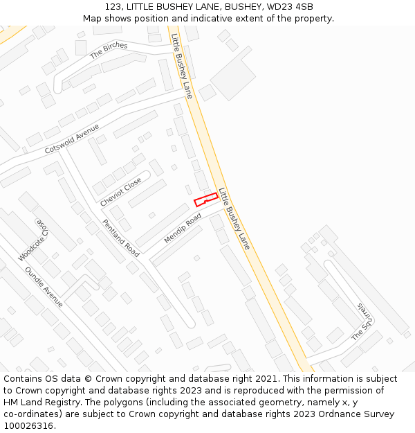 123, LITTLE BUSHEY LANE, BUSHEY, WD23 4SB: Location map and indicative extent of plot