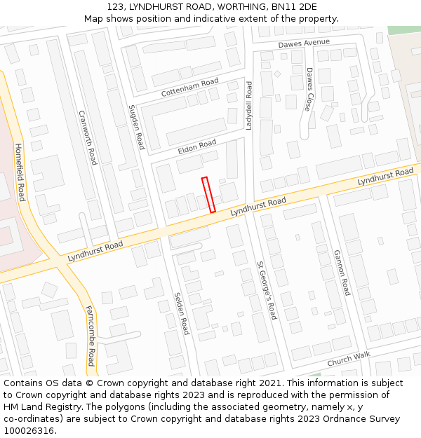 123, LYNDHURST ROAD, WORTHING, BN11 2DE: Location map and indicative extent of plot