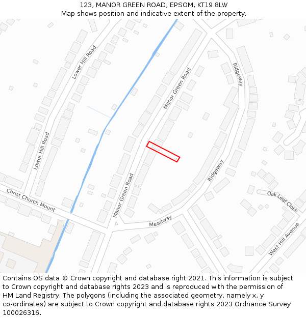 123, MANOR GREEN ROAD, EPSOM, KT19 8LW: Location map and indicative extent of plot