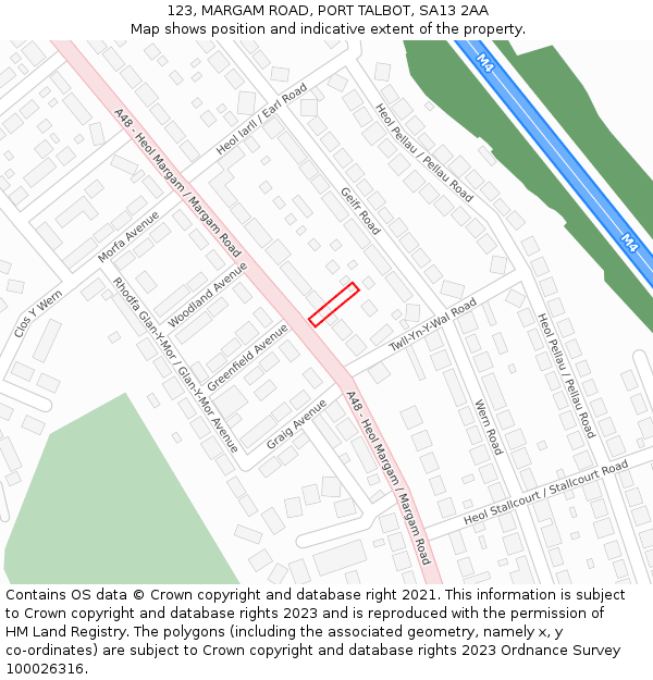 123, MARGAM ROAD, PORT TALBOT, SA13 2AA: Location map and indicative extent of plot