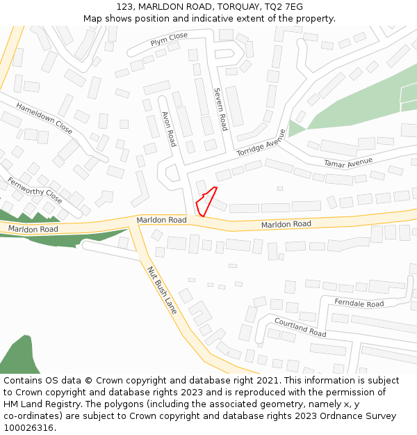 123, MARLDON ROAD, TORQUAY, TQ2 7EG: Location map and indicative extent of plot