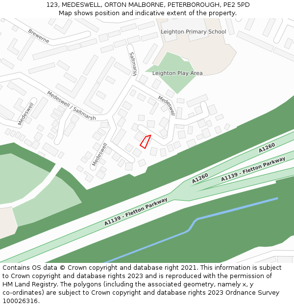 123, MEDESWELL, ORTON MALBORNE, PETERBOROUGH, PE2 5PD: Location map and indicative extent of plot