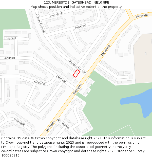 123, MERESYDE, GATESHEAD, NE10 8PE: Location map and indicative extent of plot